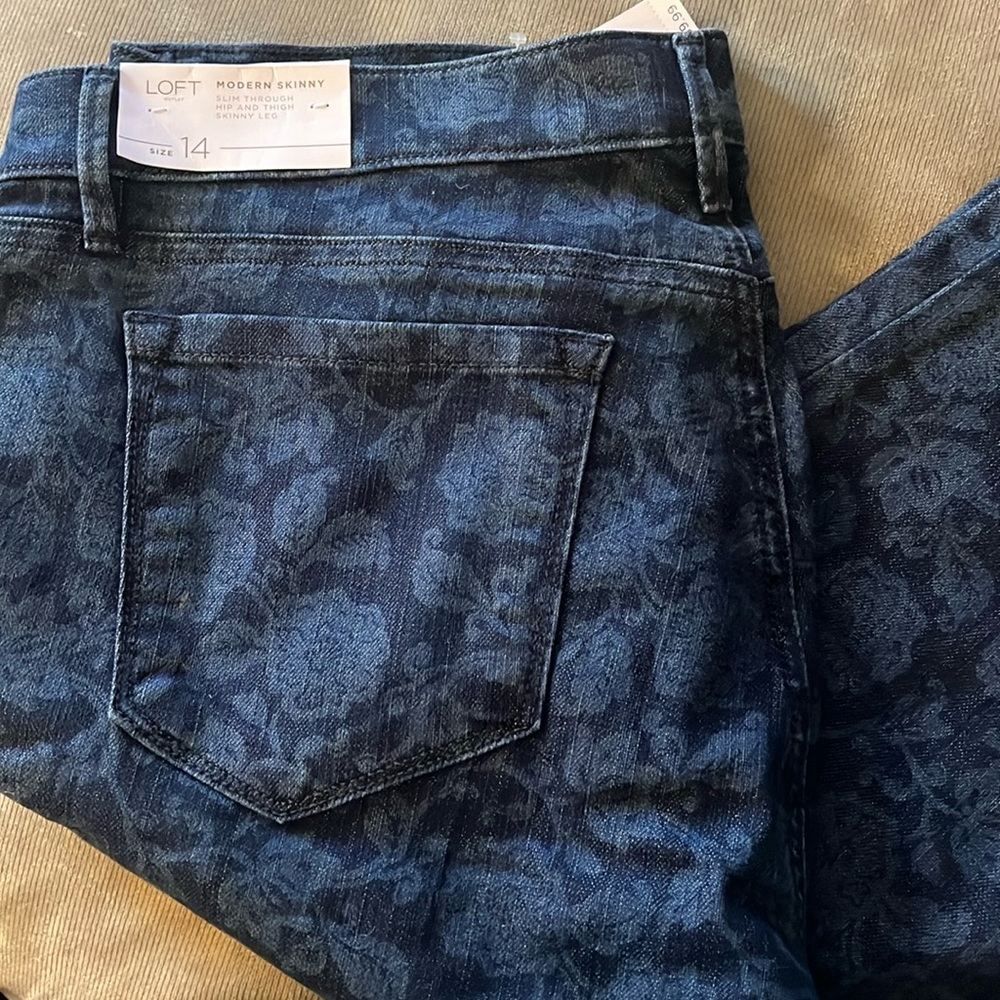NWT Loft floral printed jeans denim size 14